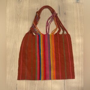 CDMX Artisan Multicolor Stripe Rust Tote with Braided Handles
